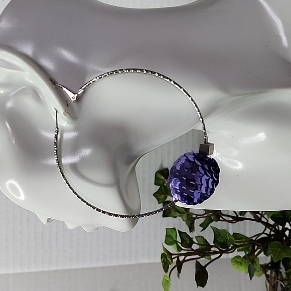 Large Silver Statement Hoop Earrings with Lavender Purple Sequin Disco Ball… - Picture 6 of 7